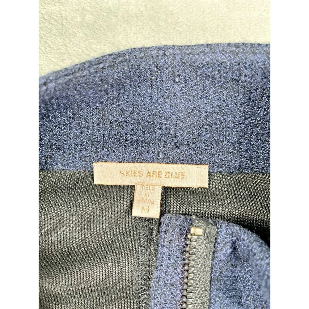 Skies Are Blue Contrast Panel Zip Up Cardigan Jacket Drawstring Blue Grey Medium